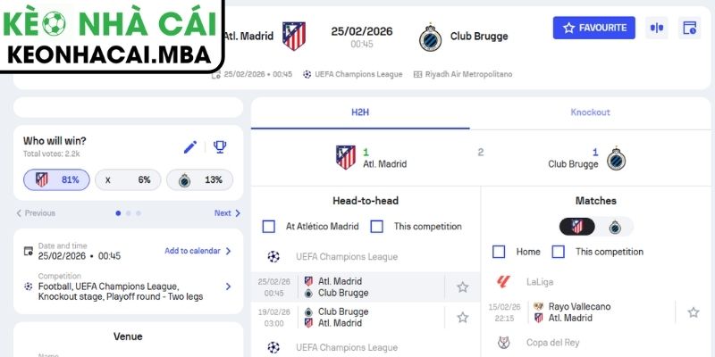 Soi kèo Atlético de Madrid vs Club Brugge (00:45 25/02, Cup C1) 3 Kèo châu Á trận Atlético de Madrid vs Club Brugge (00:45 25/02, Cup C1)