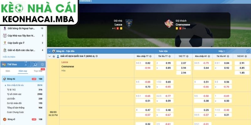 Soi kèo Lecce vs Cremonese (18:30 08/03, Serie A): Cơ hội cho chủ nhà bứt phá 3 Kèo châu Á trận Lecce vs Cremonese (18:30 08/03, Serie A)