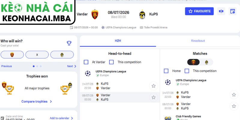 Soi Kèo FC Vardar Skopje vs KuPs (00:00 08/07, UEFA Champions League) 4 Dự đoán kết quả trận FC Vardar Skopje vs KuPs (00:00 08/07, UEFA Champions League)