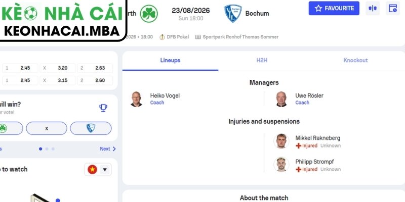Soi Kèo Greuther Furth vs VfL Bochum (18:00 23/08, Cúp Quốc Gia Đức) 4 Dự đoán kết quả trận Greuther Furth vs VfL Bochum (18:00 23/08, Cúp Quốc Gia Đức)
