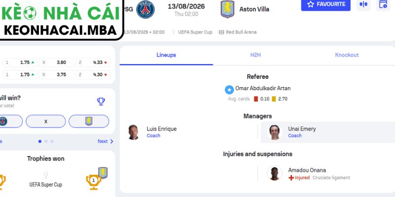 Soi Kèo Paris Saint Germain vs Aston Villa (02:00 13/08, UEFA Super Cup) 4 Dự đoán kết quả trận Paris Saint Germain vs Aston Villa (02:00 13/08, UEFA Super Cup)